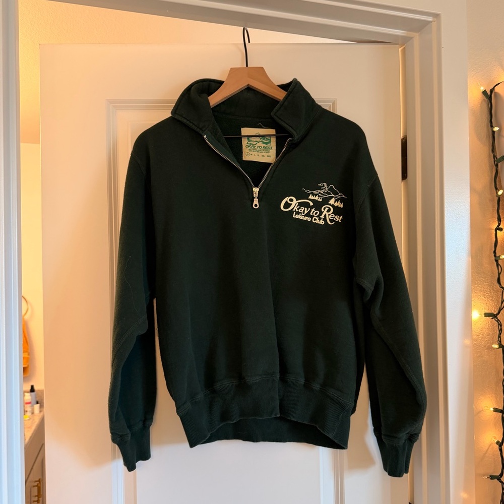 Okay to Rest Green Quarter-Zip Sweatshirt